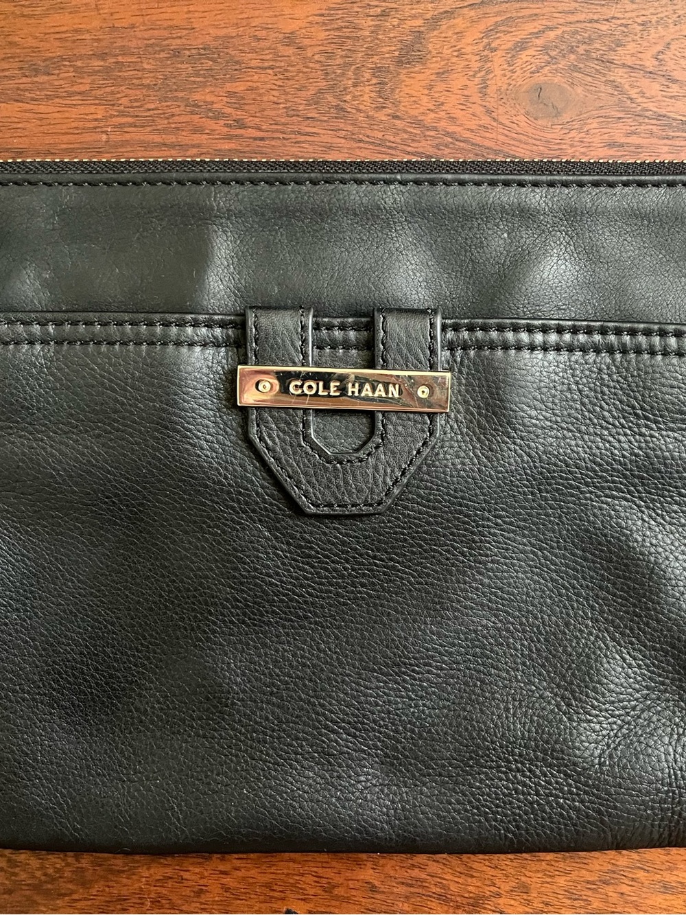 Cole Haan Black Leather Clutch with Gold-Tone Logo